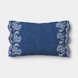 Lumbar Denim Floral Eyelet Throw Pillow Blue/Cream — Studio McGee